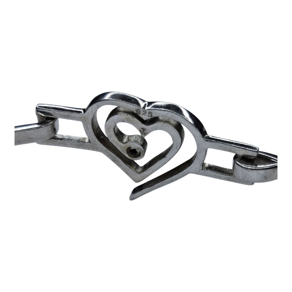 Heart Bangle Bracelet Sterling Silver 925 Diamond Accent - Picture 4 of 11